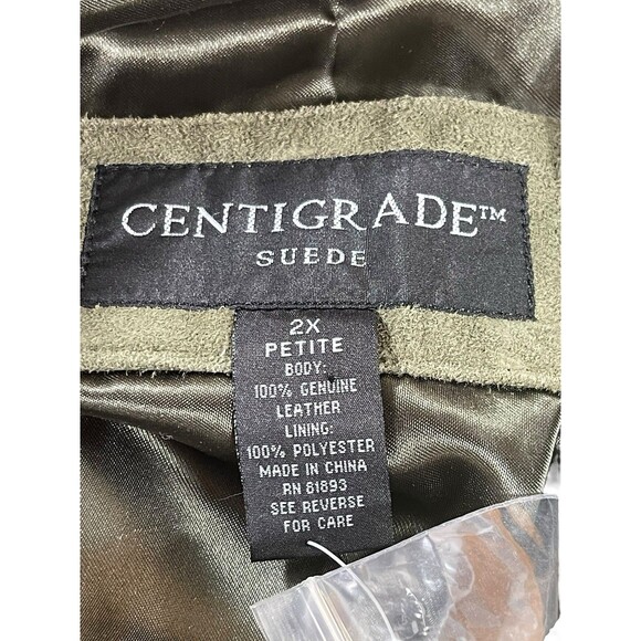 Centigrade Suede Leather Coat Jacket 2X Petite Genuine Washable Olive Green NWT - Picture 4 of 9